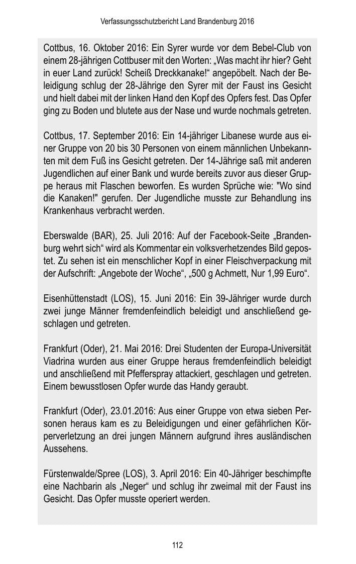 Seite 114 des Verfassungsschutzbericht 2016 Brandenburg