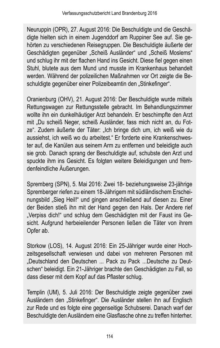 Seite 116 des Verfassungsschutzbericht 2016 Brandenburg