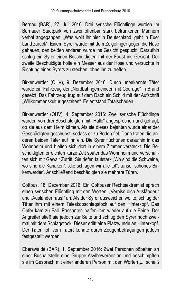 Seite 118 des Verfassungsschutzbericht 2016 Brandenburg