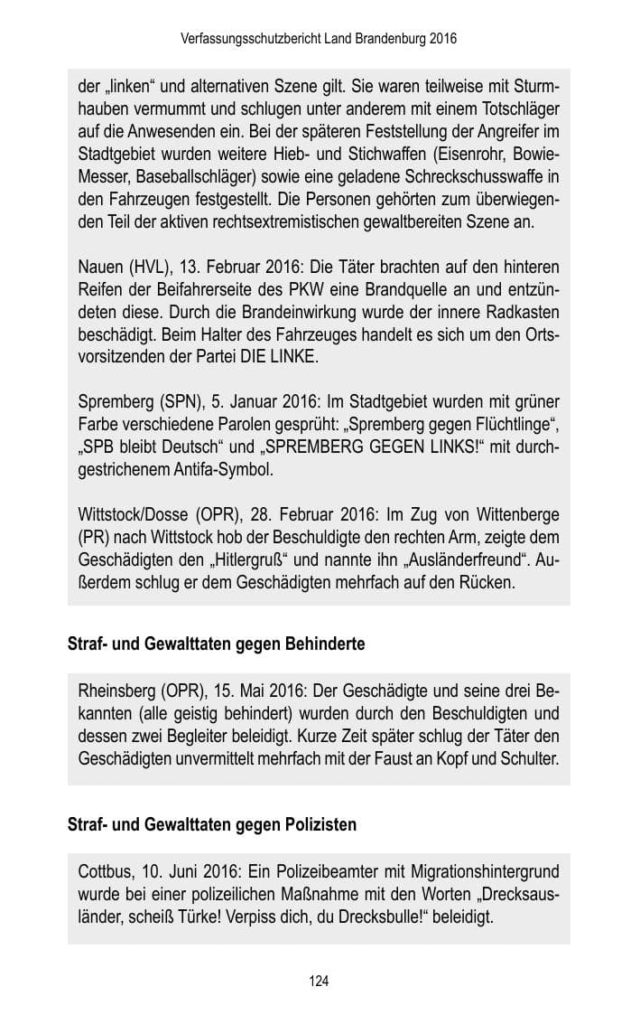 Seite 126 des Verfassungsschutzbericht 2016 Brandenburg