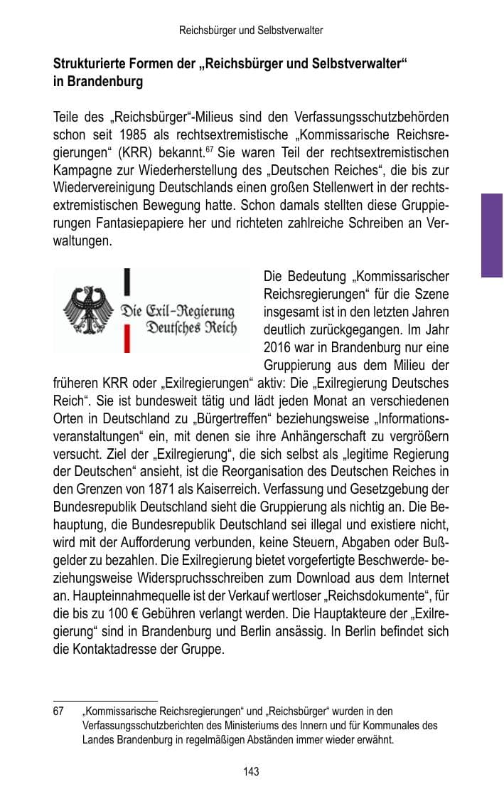 Seite 145 des Verfassungsschutzbericht 2016 Brandenburg