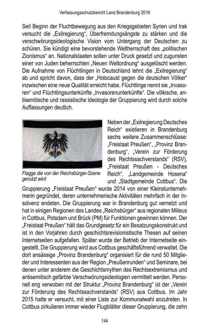 Seite 146 des Verfassungsschutzbericht 2016 Brandenburg