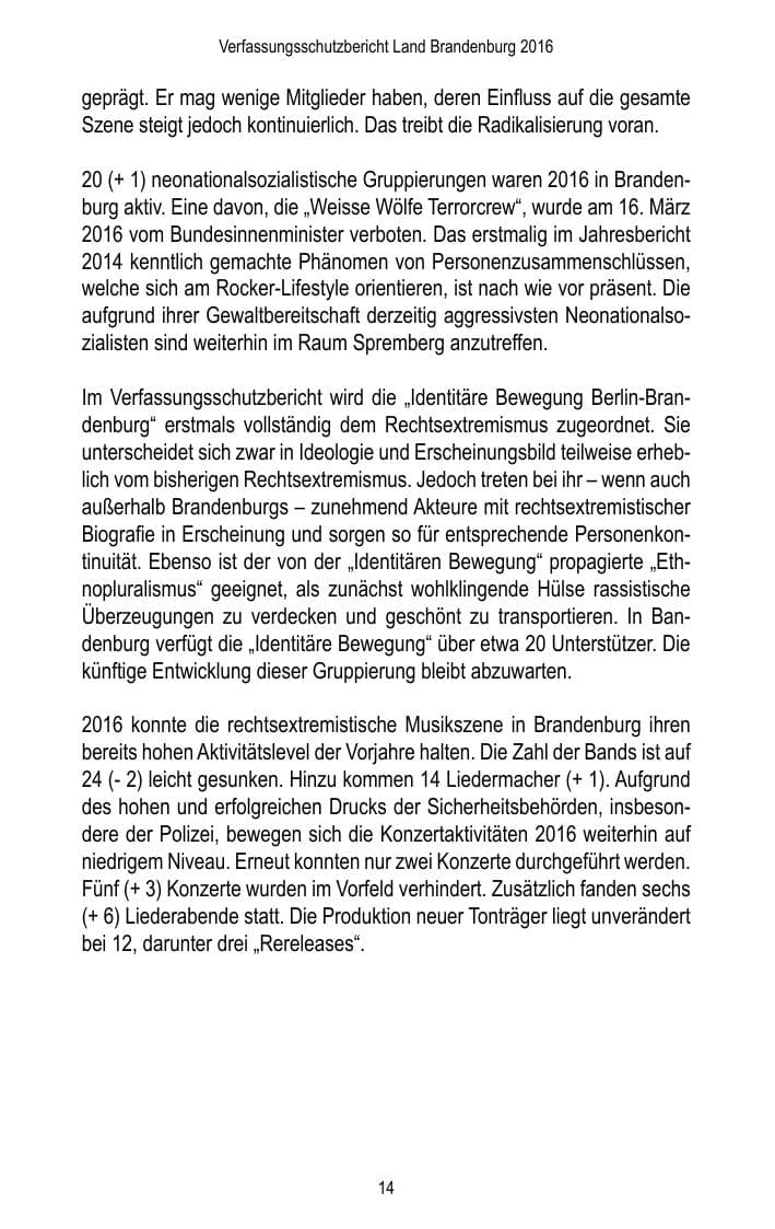 Seite 16 des Verfassungsschutzbericht 2016 Brandenburg