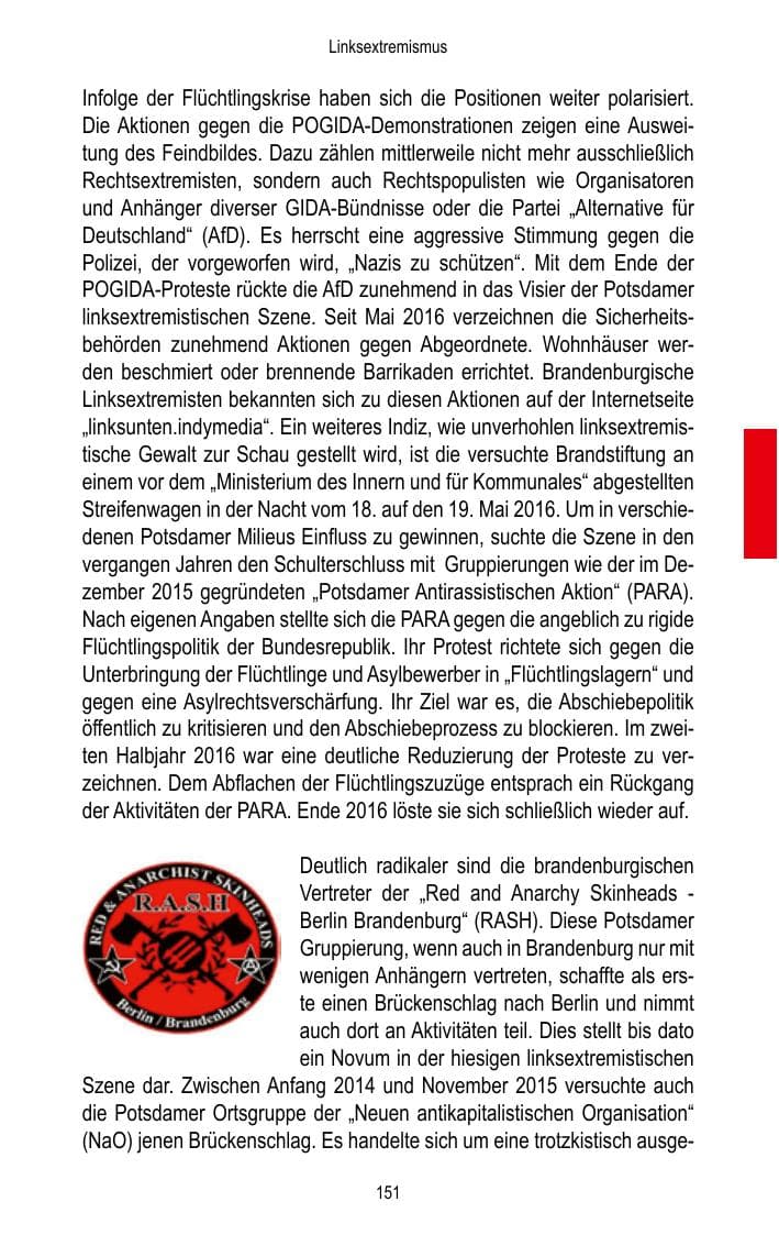 Seite 153 des Verfassungsschutzbericht 2016 Brandenburg