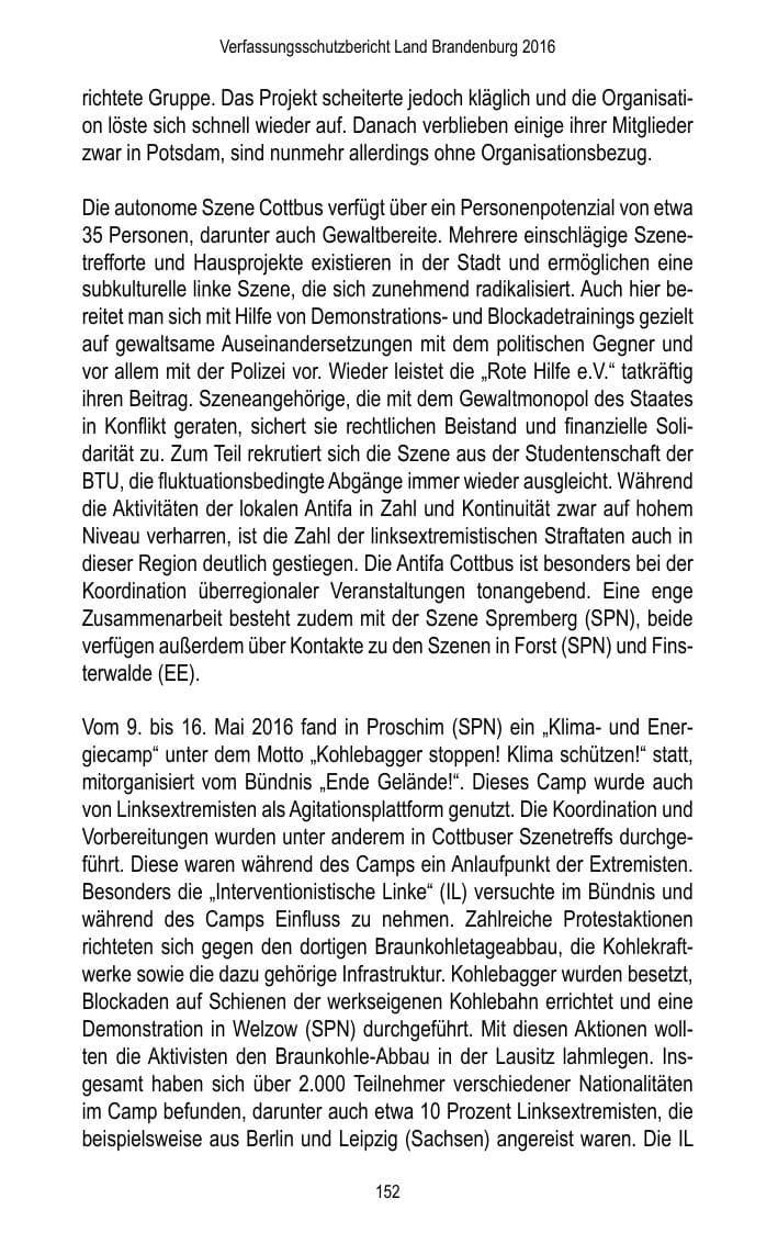 Seite 154 des Verfassungsschutzbericht 2016 Brandenburg