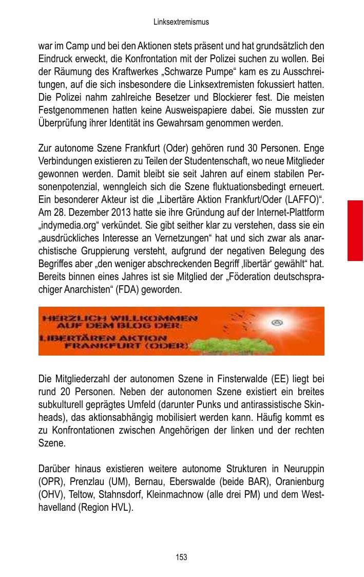 Seite 155 des Verfassungsschutzbericht 2016 Brandenburg