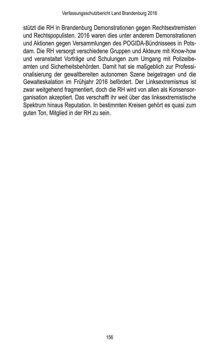 Seite 158 des Verfassungsschutzbericht 2016 Brandenburg