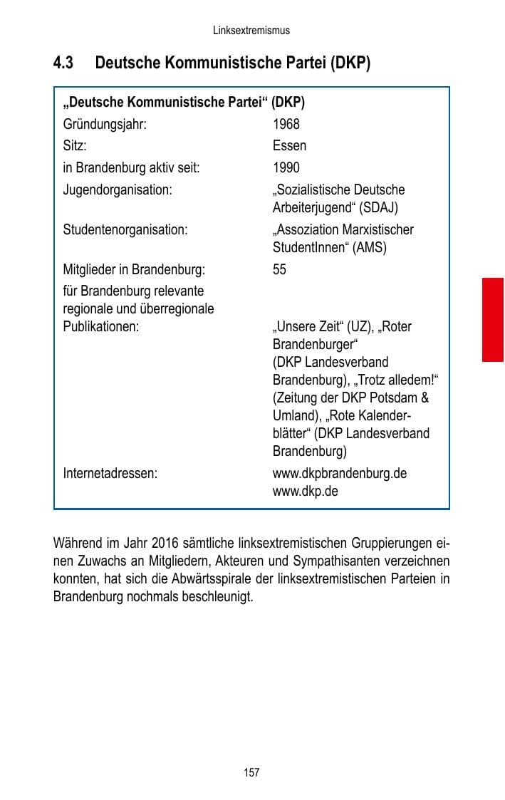 Seite 159 des Verfassungsschutzbericht 2016 Brandenburg