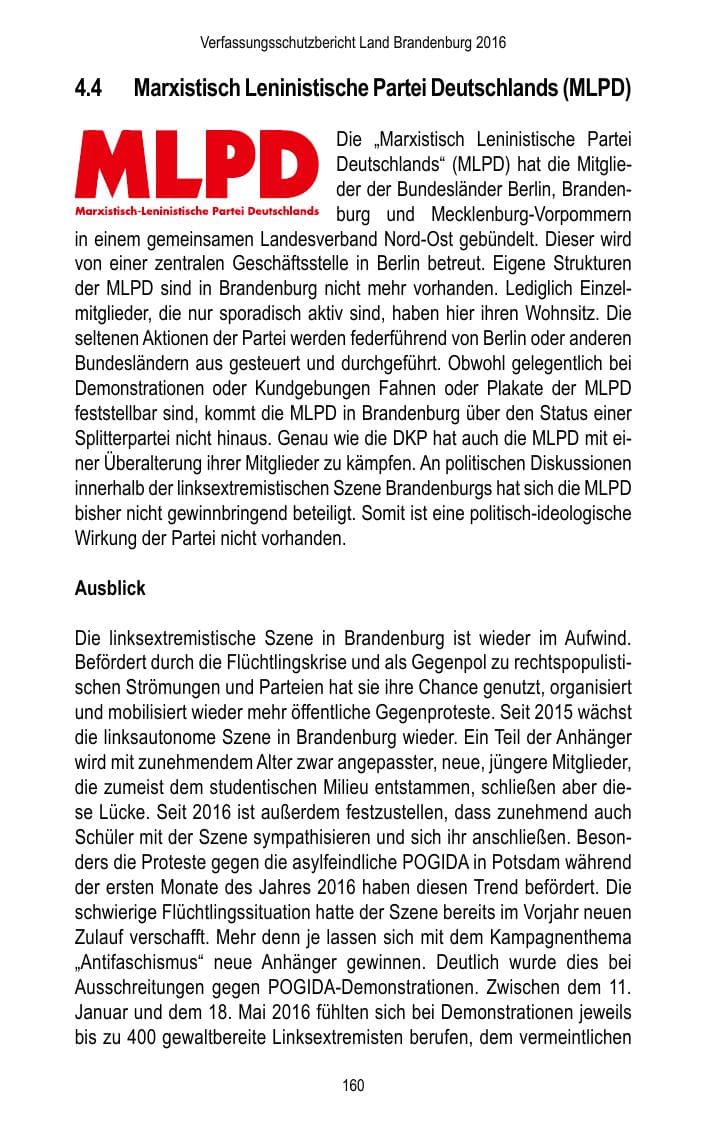 Seite 162 des Verfassungsschutzbericht 2016 Brandenburg