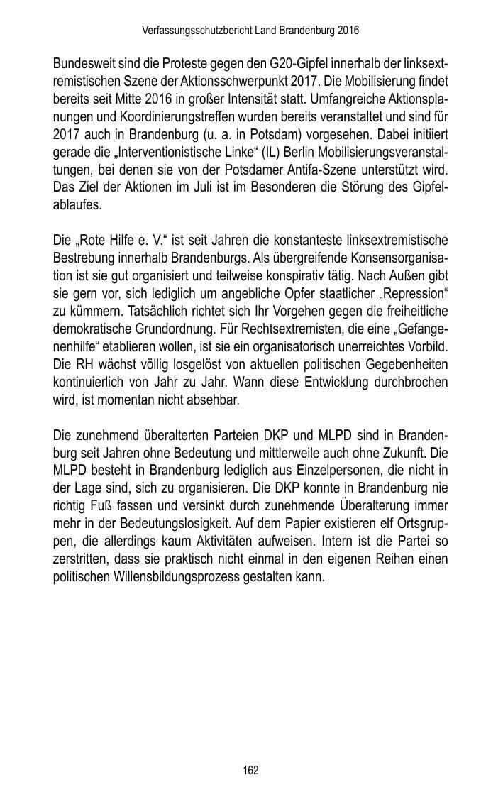 Seite 164 des Verfassungsschutzbericht 2016 Brandenburg