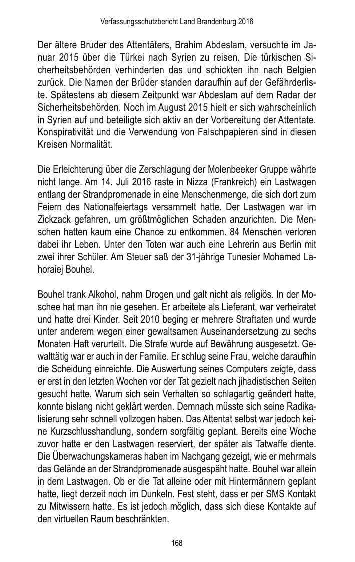 Seite 170 des Verfassungsschutzbericht 2016 Brandenburg