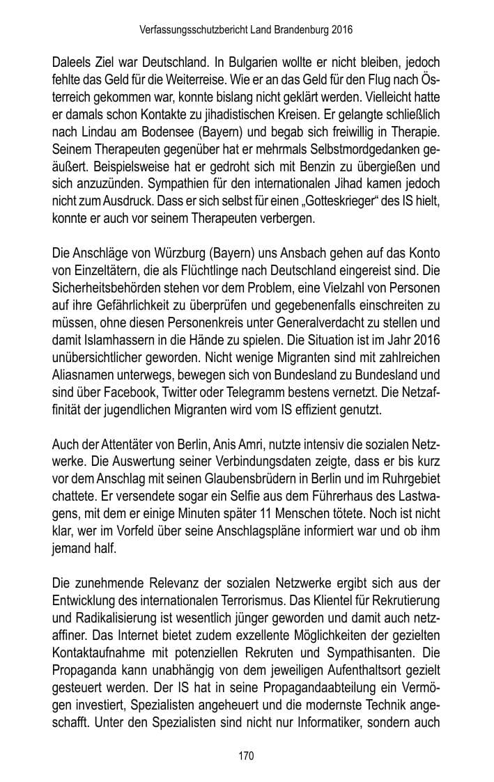 Seite 172 des Verfassungsschutzbericht 2016 Brandenburg