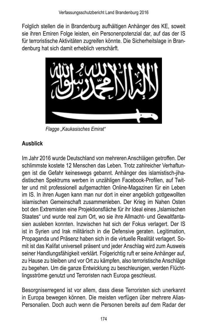 Seite 176 des Verfassungsschutzbericht 2016 Brandenburg