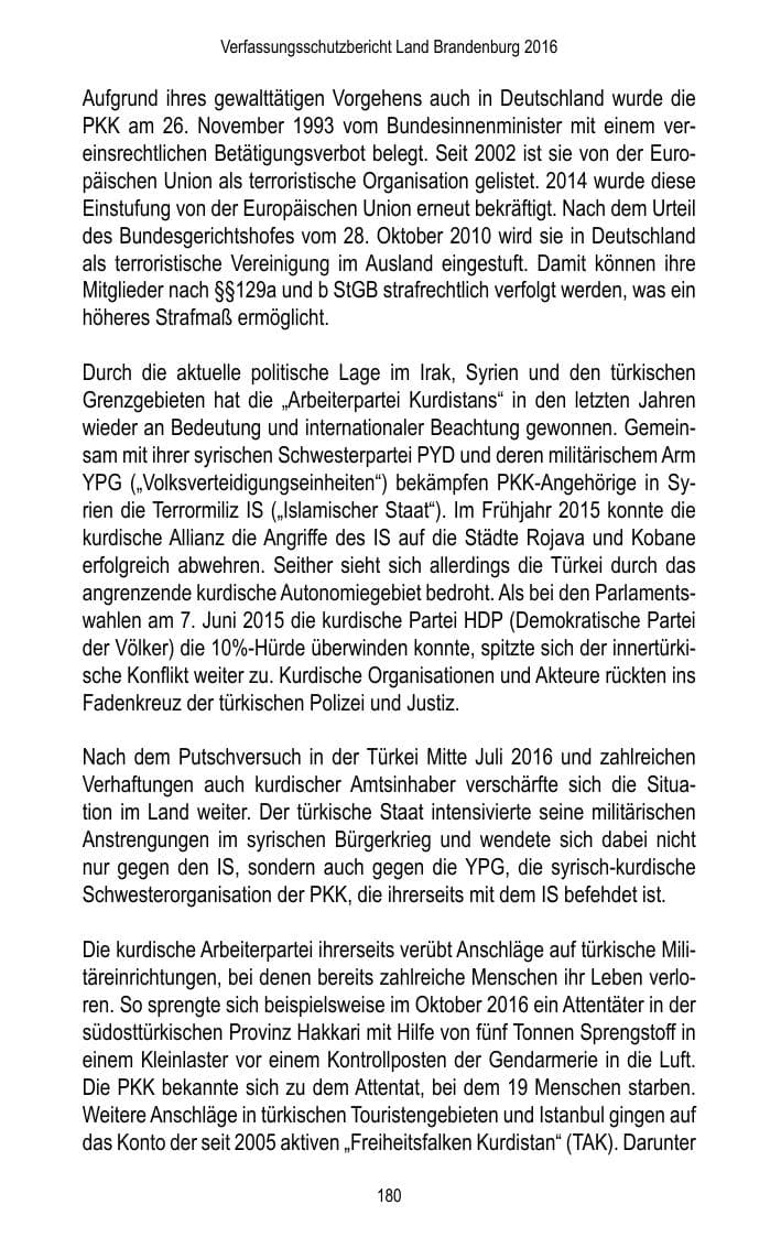 Seite 182 des Verfassungsschutzbericht 2016 Brandenburg