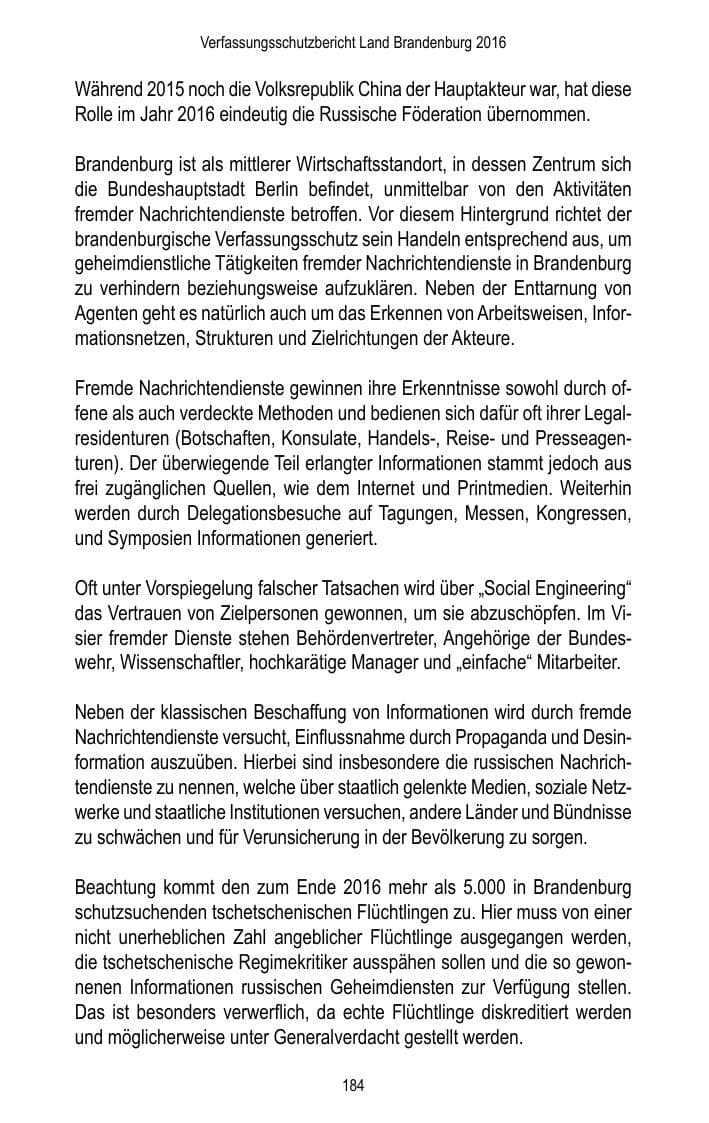 Seite 186 des Verfassungsschutzbericht 2016 Brandenburg