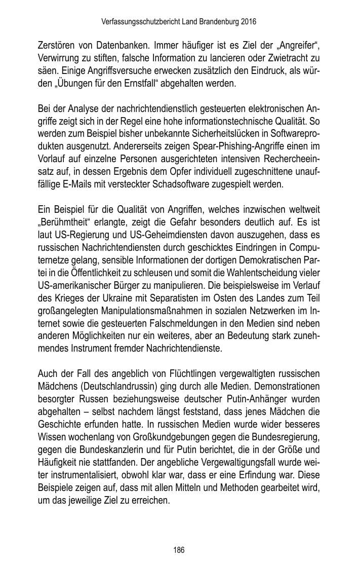 Seite 188 des Verfassungsschutzbericht 2016 Brandenburg