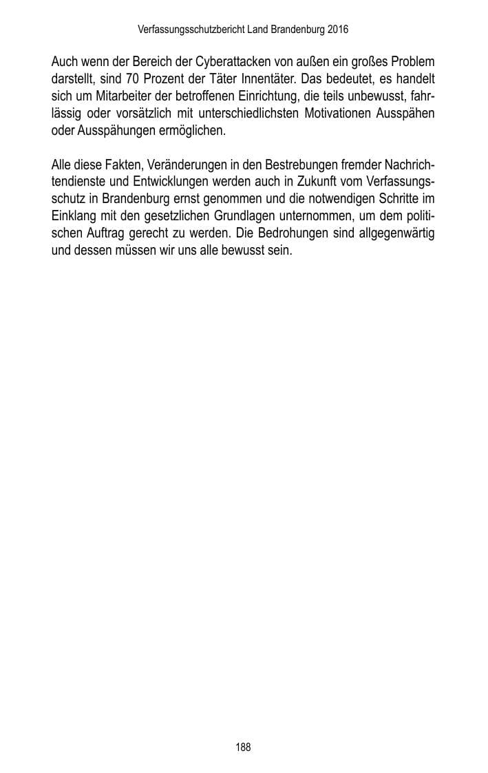 Seite 190 des Verfassungsschutzbericht 2016 Brandenburg