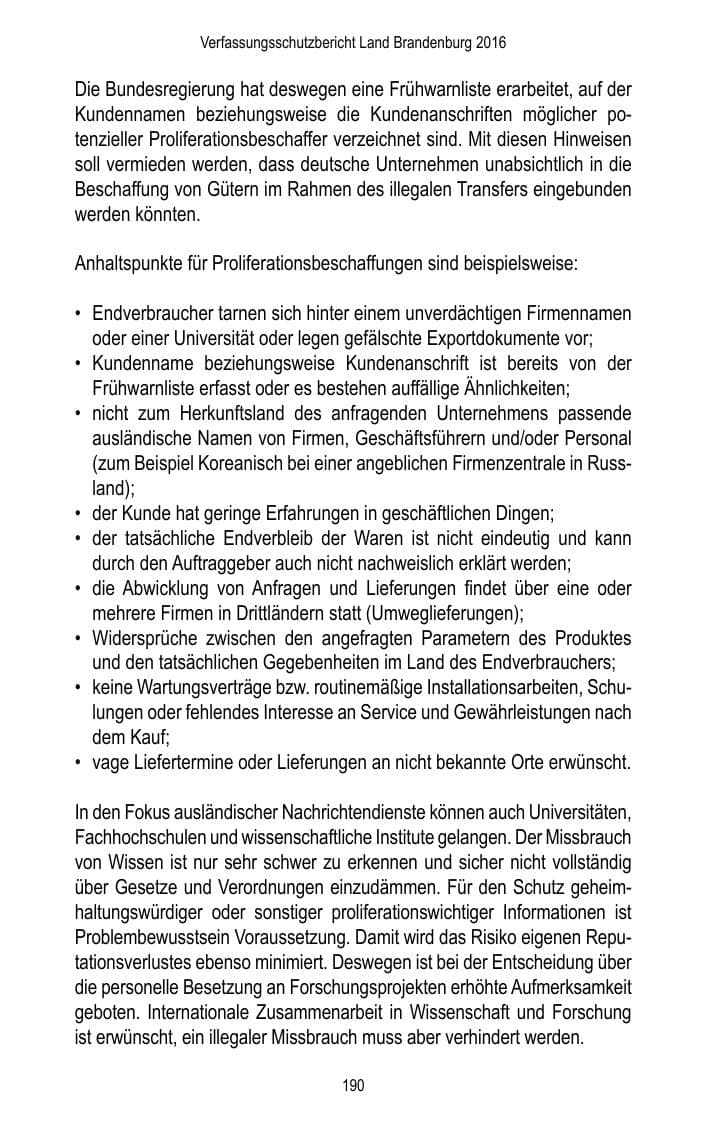 Seite 192 des Verfassungsschutzbericht 2016 Brandenburg