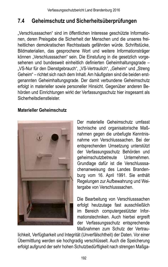 Seite 194 des Verfassungsschutzbericht 2016 Brandenburg