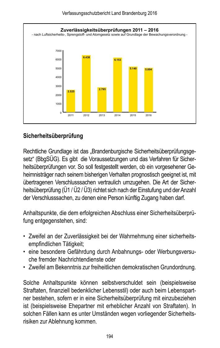 Seite 196 des Verfassungsschutzbericht 2016 Brandenburg