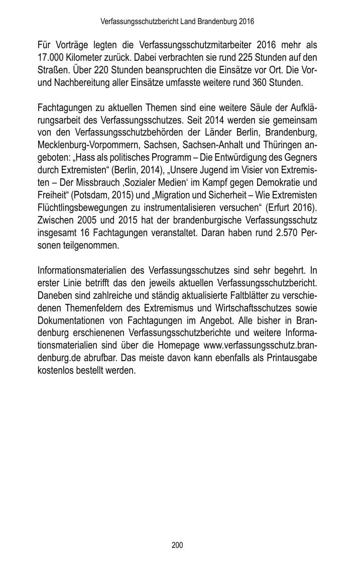 Seite 202 des Verfassungsschutzbericht 2016 Brandenburg
