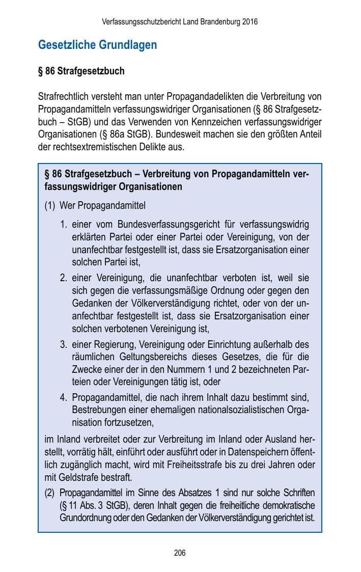 Seite 208 des Verfassungsschutzbericht 2016 Brandenburg