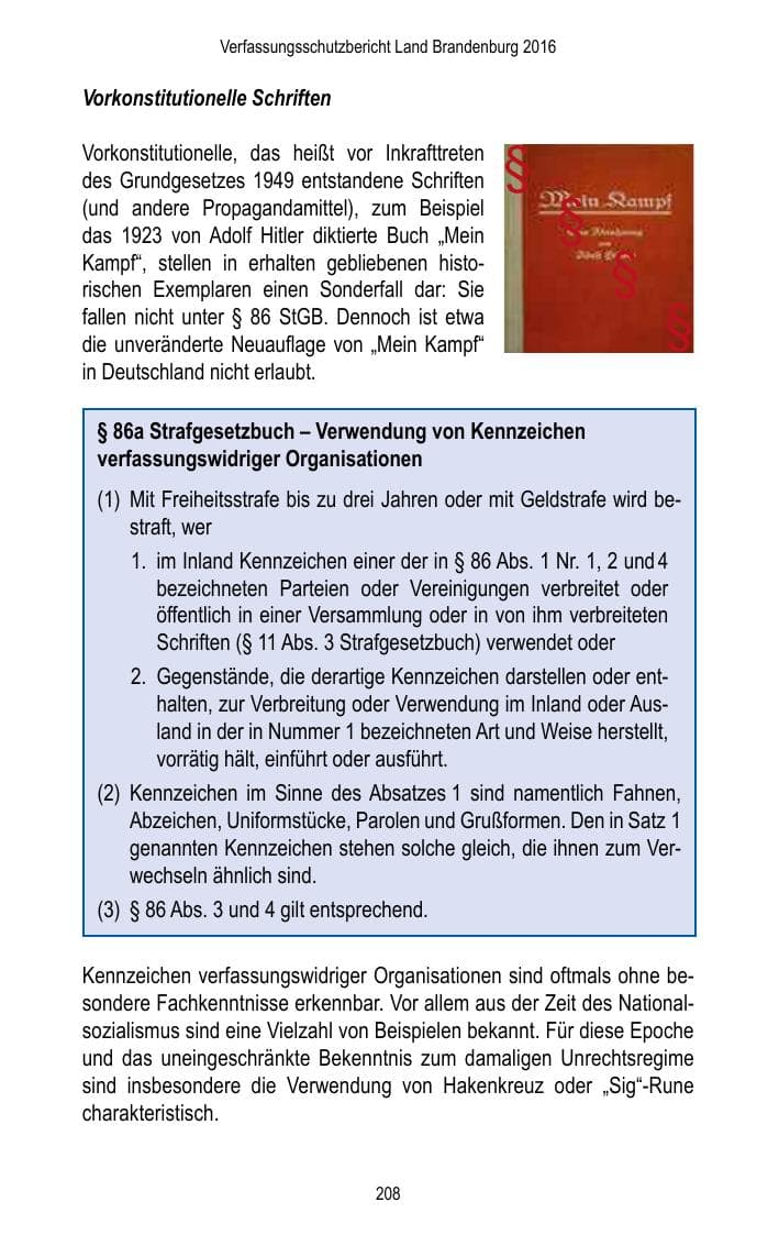 Seite 210 des Verfassungsschutzbericht 2016 Brandenburg