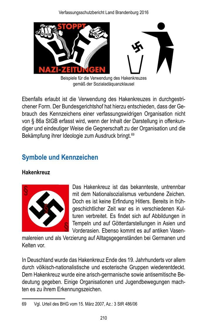 Seite 212 des Verfassungsschutzbericht 2016 Brandenburg