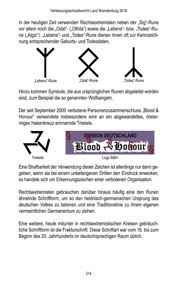 Seite 216 des Verfassungsschutzbericht 2016 Brandenburg