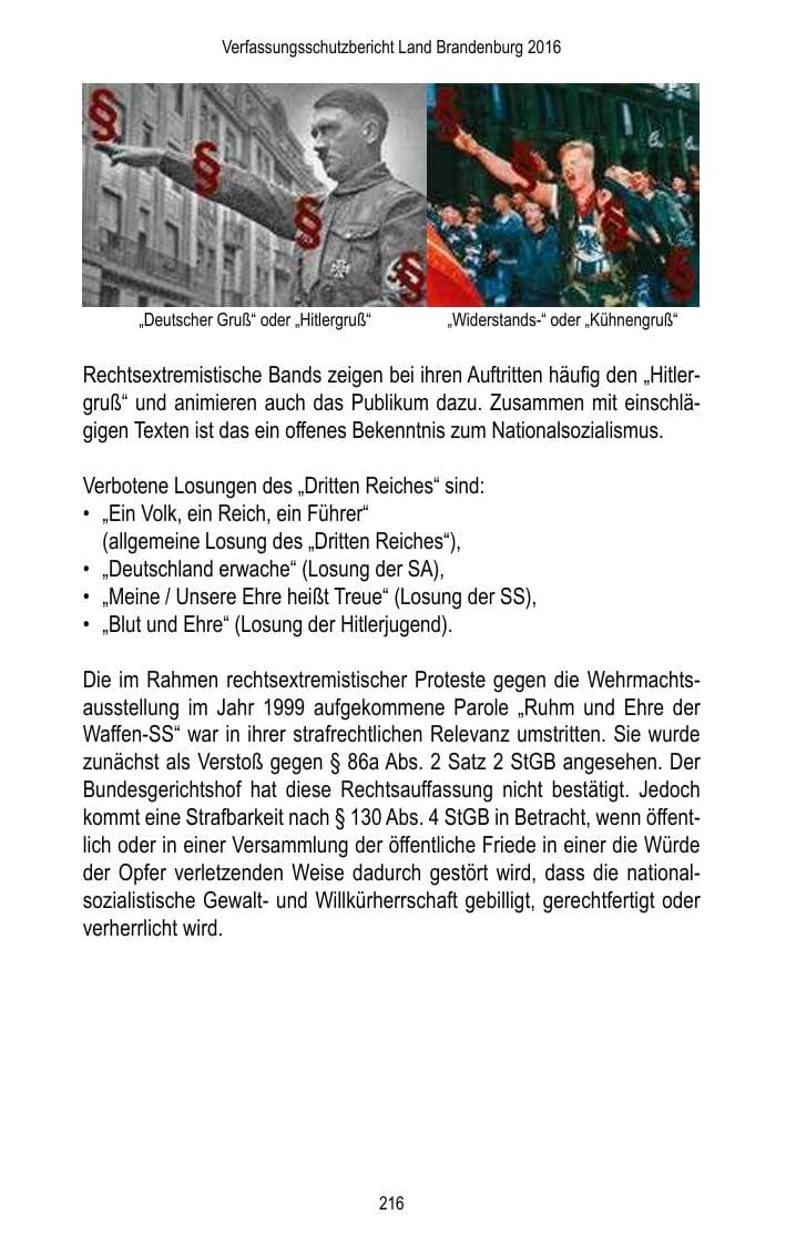 Seite 218 des Verfassungsschutzbericht 2016 Brandenburg