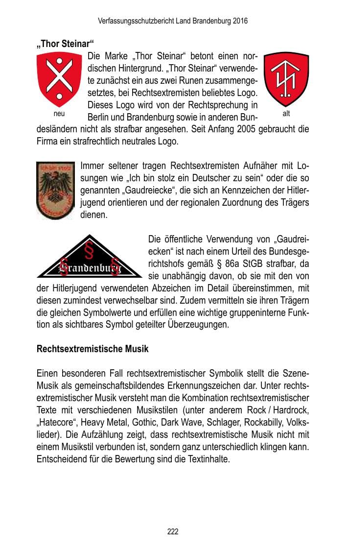 Seite 224 des Verfassungsschutzbericht 2016 Brandenburg