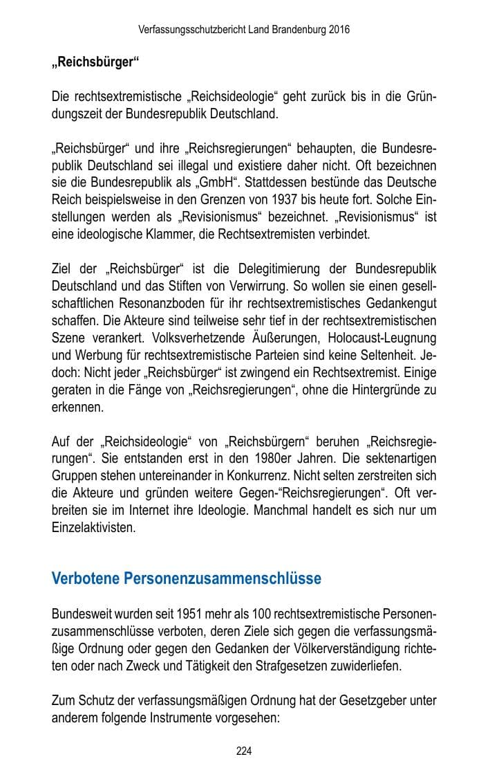 Seite 226 des Verfassungsschutzbericht 2016 Brandenburg