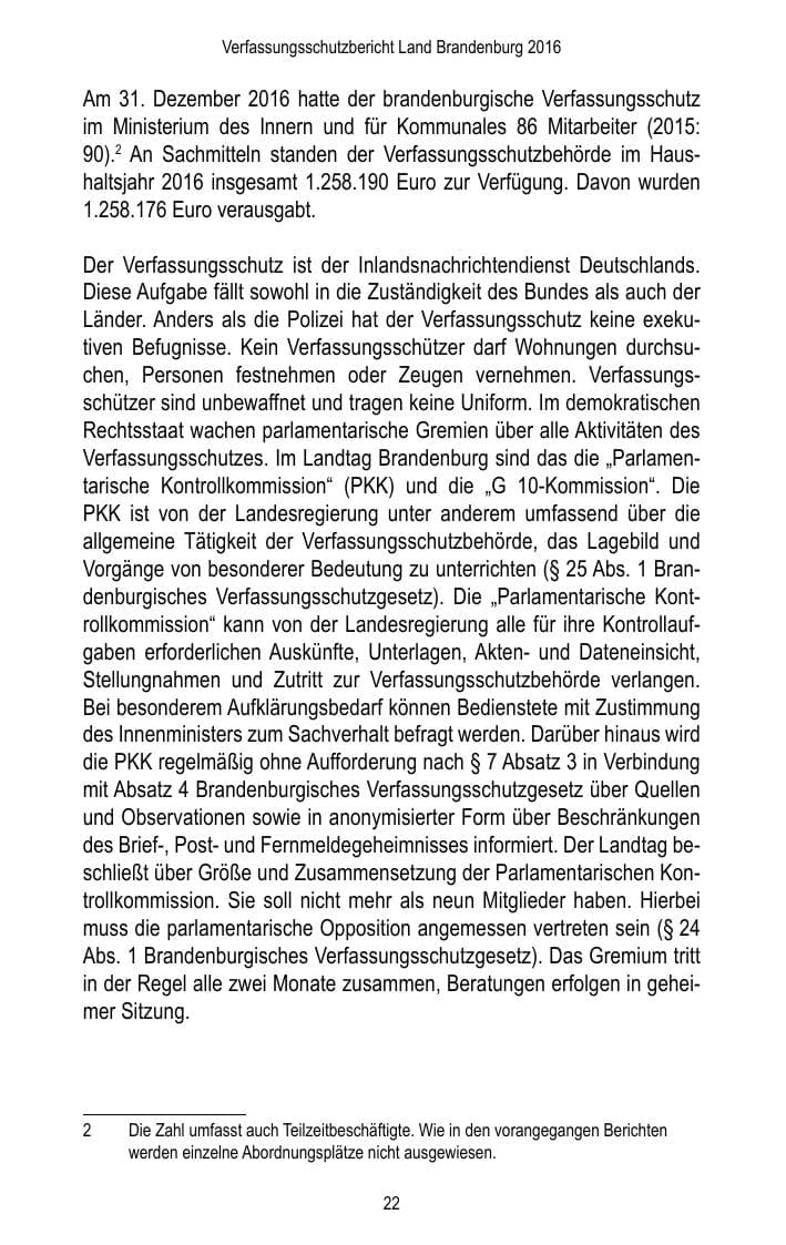 Seite 24 des Verfassungsschutzbericht 2016 Brandenburg