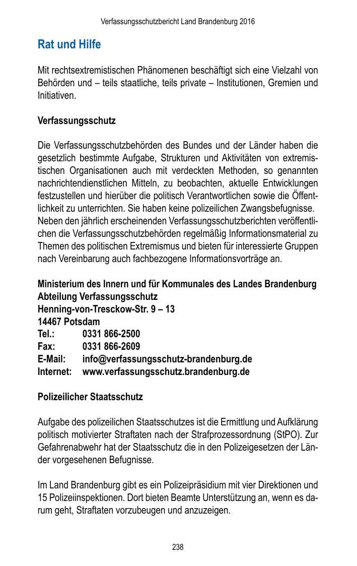 Seite 240 des Verfassungsschutzbericht 2016 Brandenburg