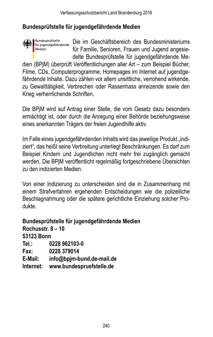 Seite 242 des Verfassungsschutzbericht 2016 Brandenburg