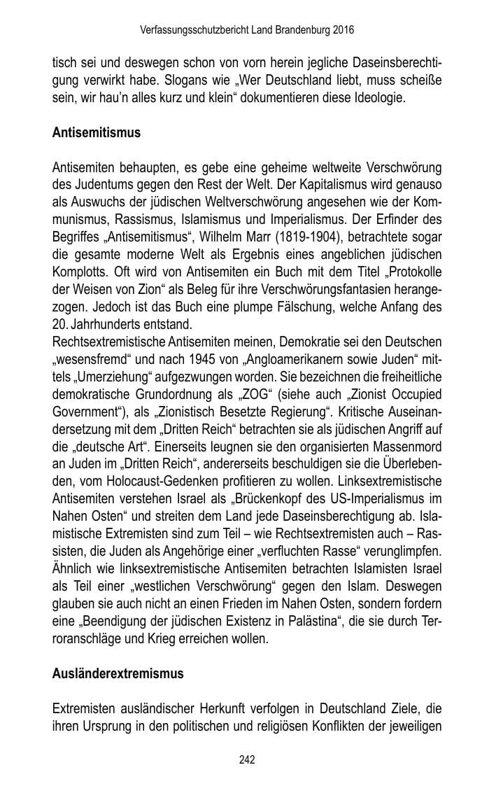 Seite 244 des Verfassungsschutzbericht 2016 Brandenburg