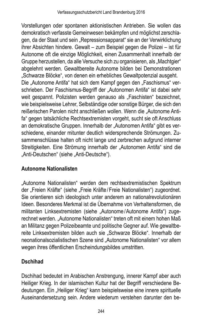 Seite 246 des Verfassungsschutzbericht 2016 Brandenburg
