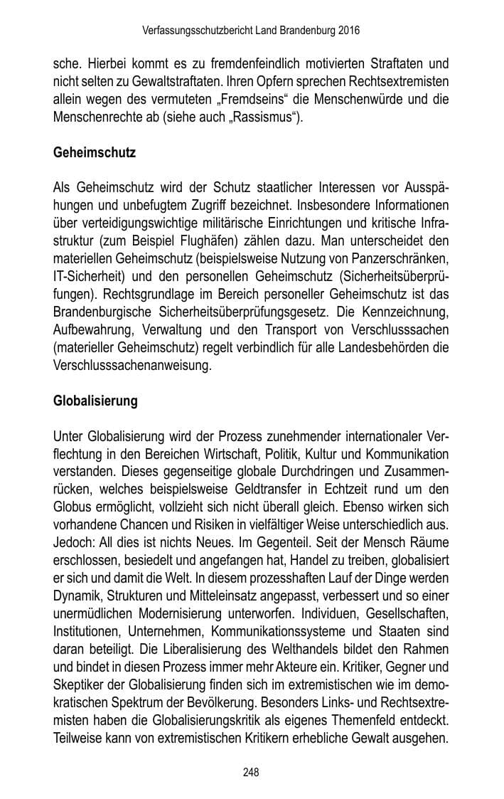 Seite 250 des Verfassungsschutzbericht 2016 Brandenburg
