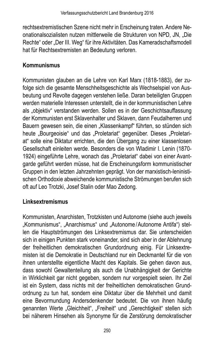 Seite 252 des Verfassungsschutzbericht 2016 Brandenburg