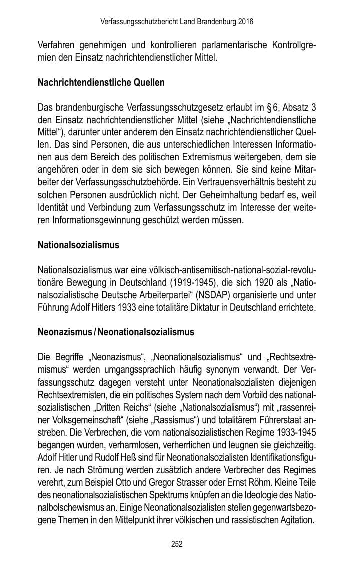 Seite 254 des Verfassungsschutzbericht 2016 Brandenburg
