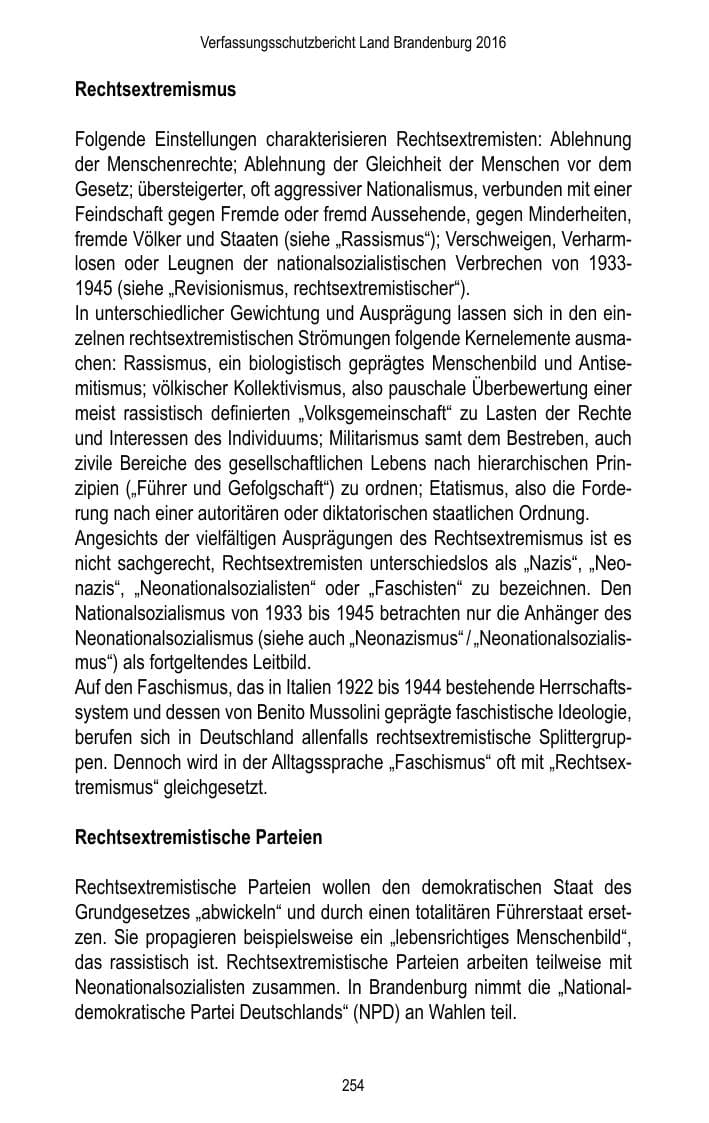 Seite 256 des Verfassungsschutzbericht 2016 Brandenburg