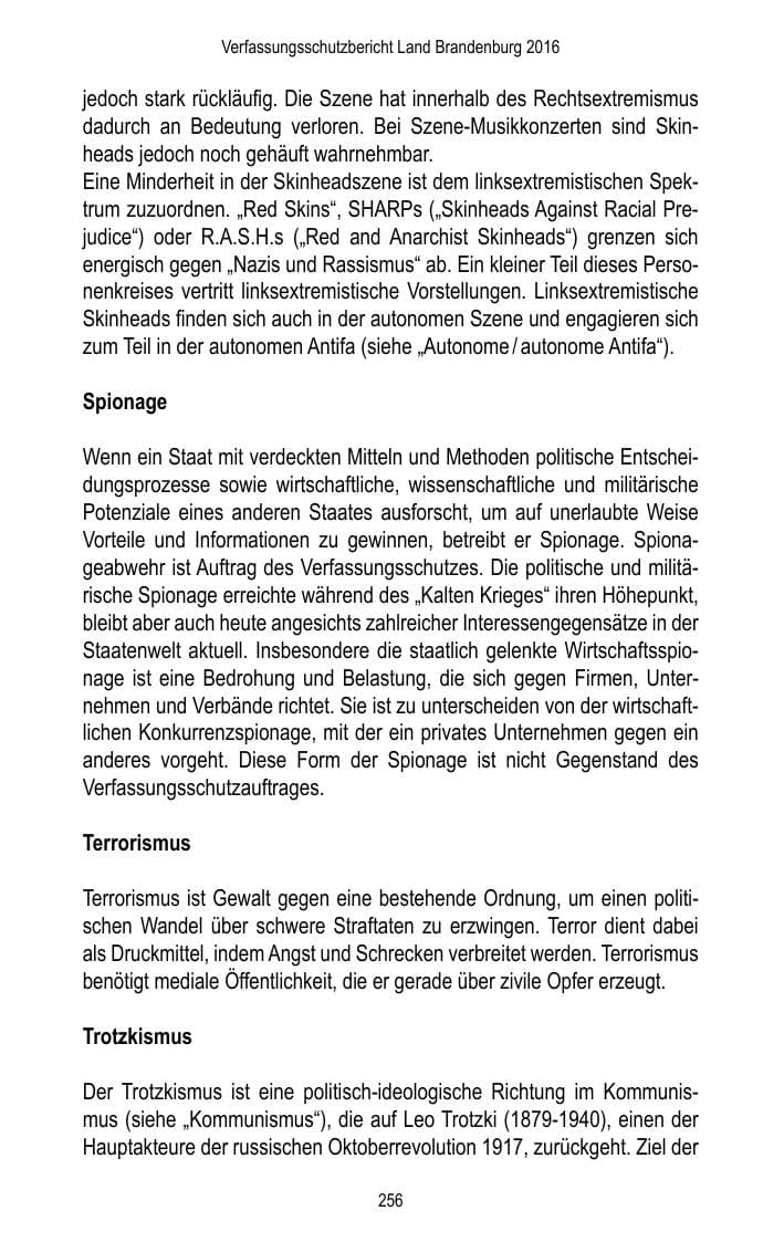 Seite 258 des Verfassungsschutzbericht 2016 Brandenburg