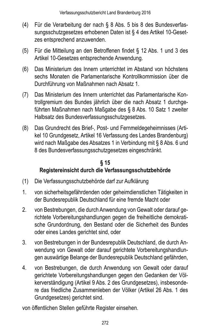 Seite 274 des Verfassungsschutzbericht 2016 Brandenburg