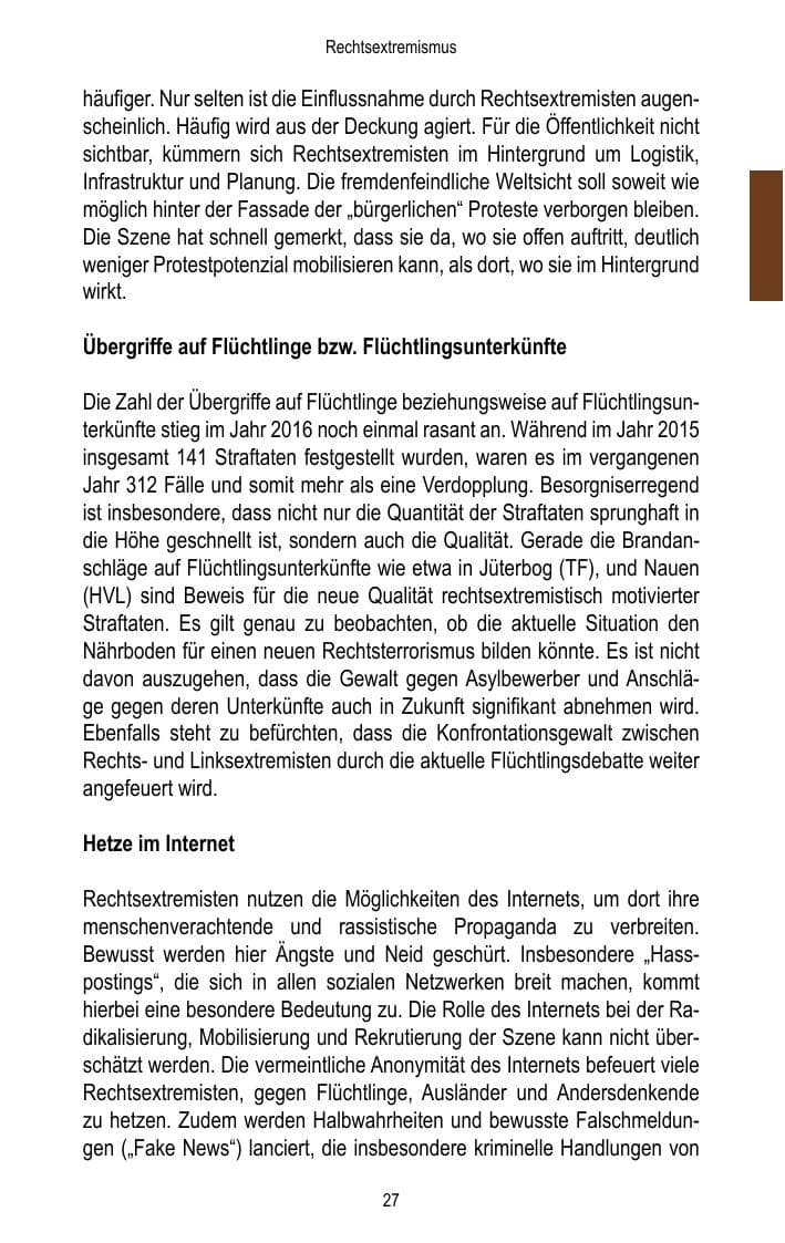 Seite 29 des Verfassungsschutzbericht 2016 Brandenburg