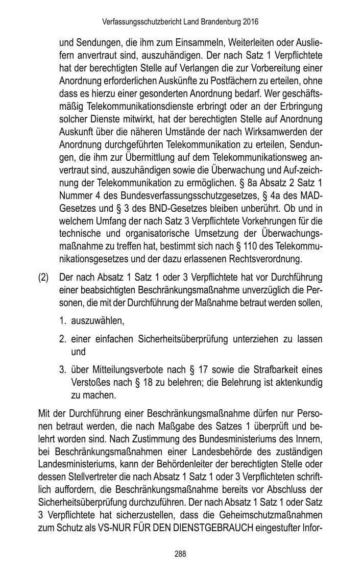Seite 290 des Verfassungsschutzbericht 2016 Brandenburg
