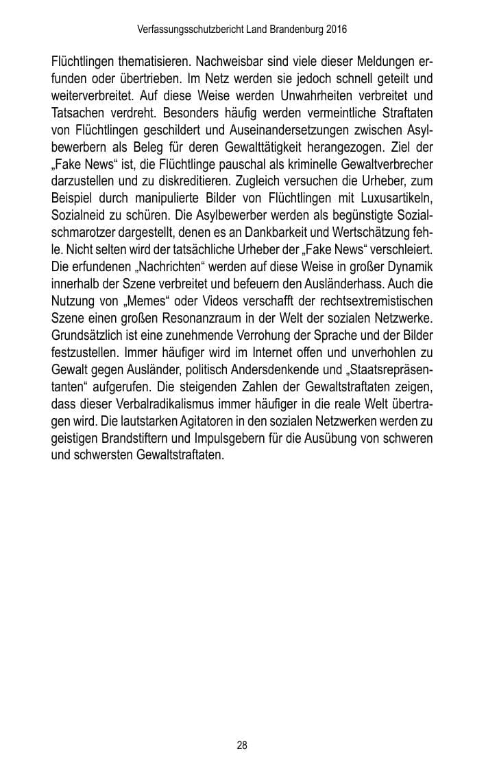 Seite 30 des Verfassungsschutzbericht 2016 Brandenburg