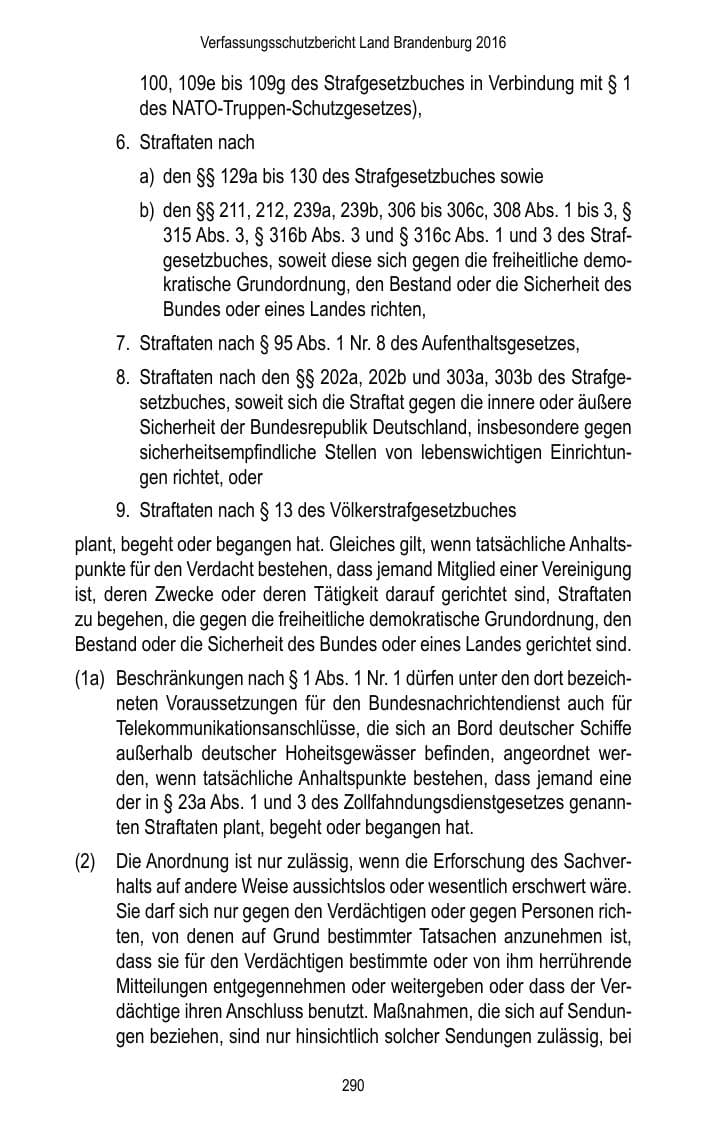 Seite 292 des Verfassungsschutzbericht 2016 Brandenburg
