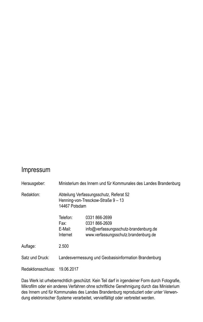 Seite 4 des Verfassungsschutzbericht 2016 Brandenburg