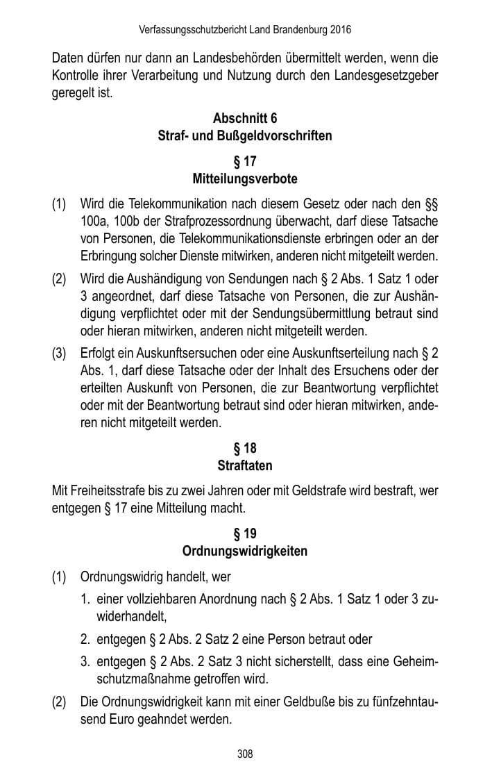Seite 310 des Verfassungsschutzbericht 2016 Brandenburg