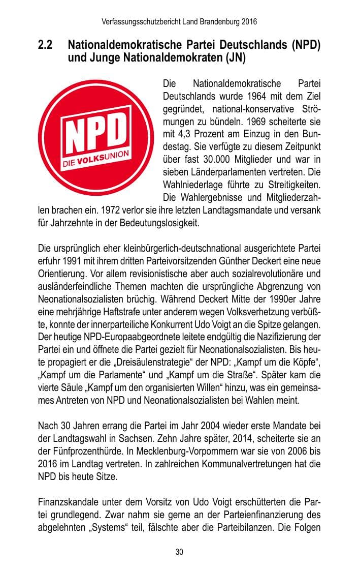 Seite 32 des Verfassungsschutzbericht 2016 Brandenburg